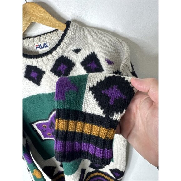 Vintage FILA Women’s Wool Sweater L Made in Hong Kong 80s 90s Geometric Knit Ski - Picture 2 of 7